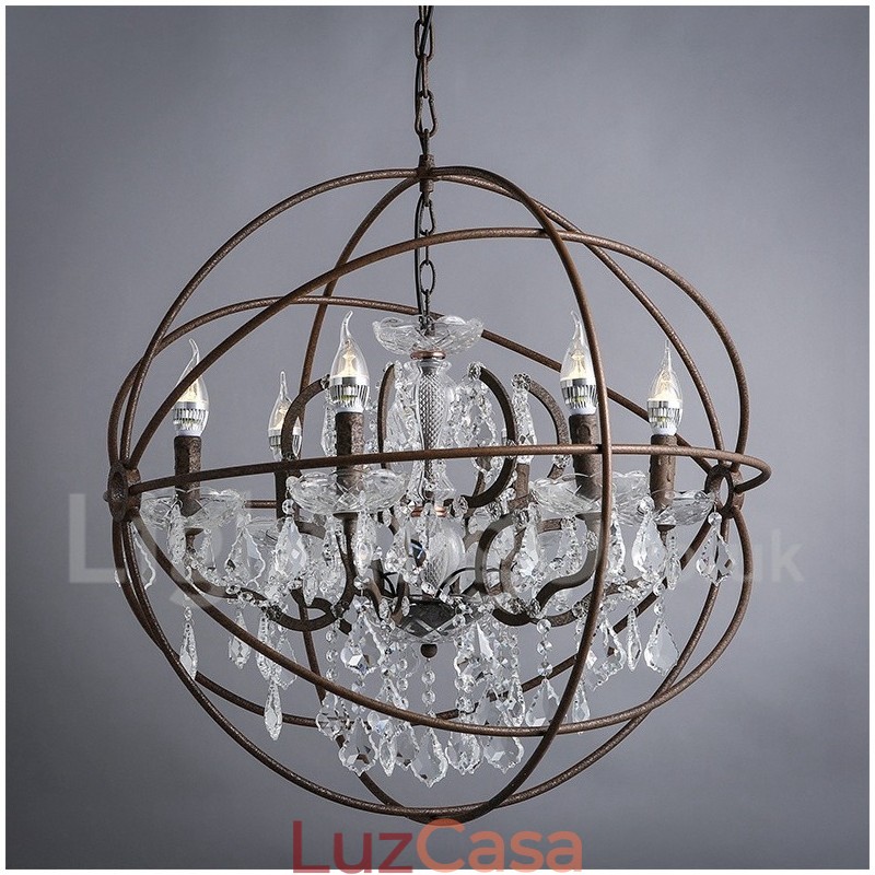 Diâmetro 60CM 80CM Pintura de Cristal Vintage Lustre de Metal Cor Enferrujada Luz Pendente