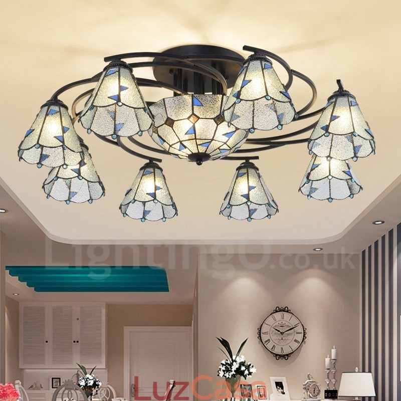Lustre de metal integrado estilo mediterrâneo com 11 luzes para banheiro