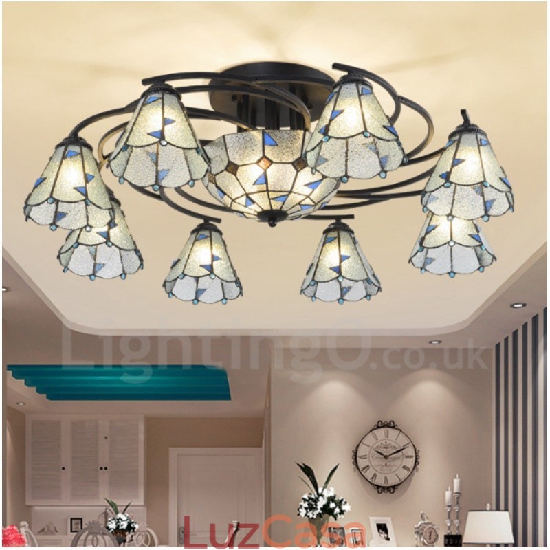 Lustre de metal integrado estilo mediterrâneo com 11 luzes para banheiro