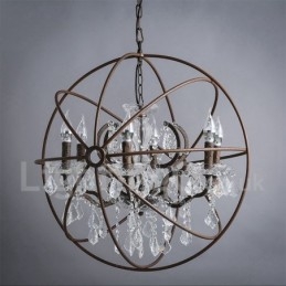 Diâmetro 60CM 80CM Pintura de Cristal Vintage Lustre de Metal Cor Enferrujada Luz Pendente
