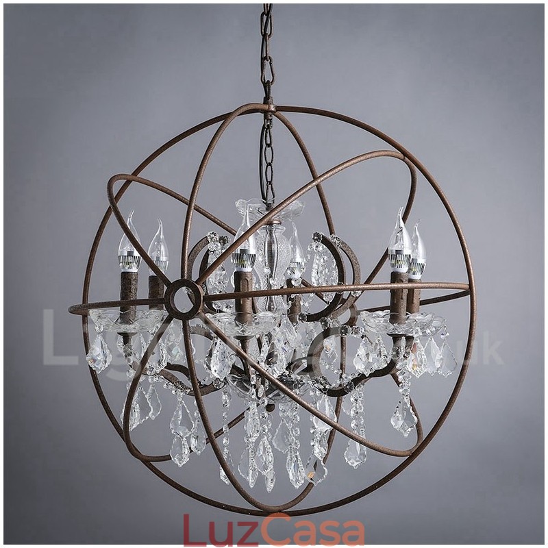 Diâmetro 60CM 80CM Pintura de Cristal Vintage Lustre de Metal Cor Enferrujada Luz Pendente
