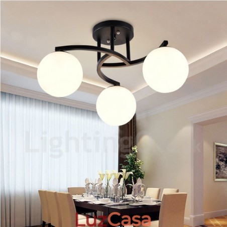 Lustre integrado rústico de 3 luzes com cúpula de vidro Lustre integrado rústico de 3 luzes com cúpula de vidro