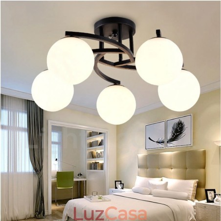 Lustre integrado rústico de 5 luzes com cúpula de vidro Lustre integrado rústico de 5 luzes com cúpula de vidro