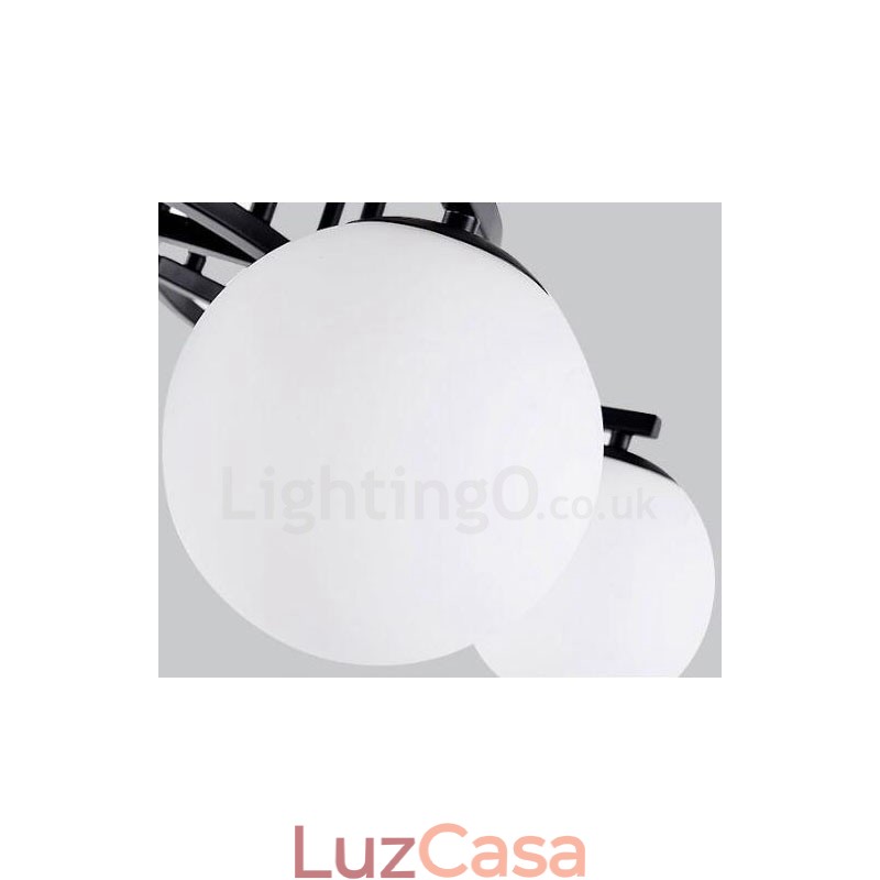 Lustre integrado rústico de 5 luzes com cúpula de vidro