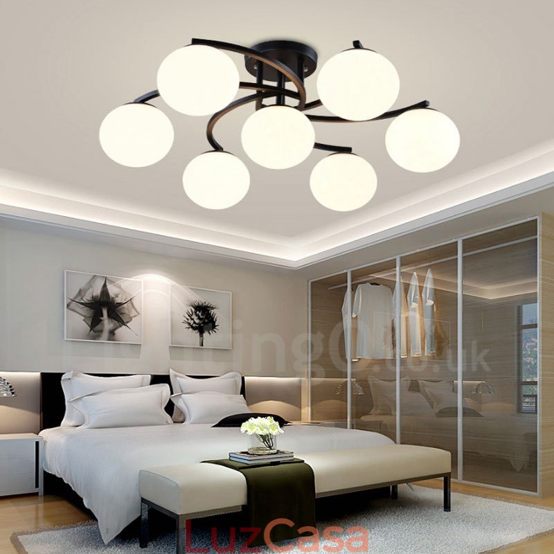 Lustre integrado rústico de 7 luzes com cúpula de vidro