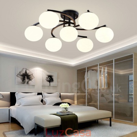 Lustre integrado rústico de 7 luzes com cúpula de vidro Lustre integrado rústico de 7 luzes com cúpula de vidro
