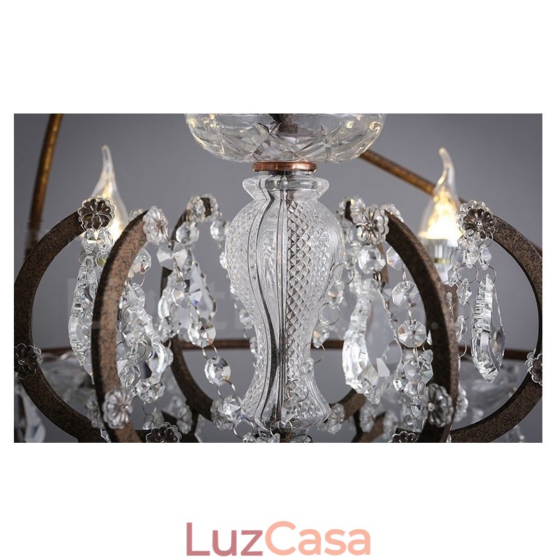 Diâmetro 60CM 80CM Pintura de Cristal Vintage Lustre de Metal Cor Enferrujada Luz Pendente