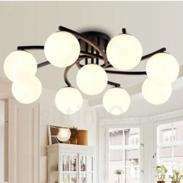 Lustre integrado rústico de 9 luzes com cúpula de vidro