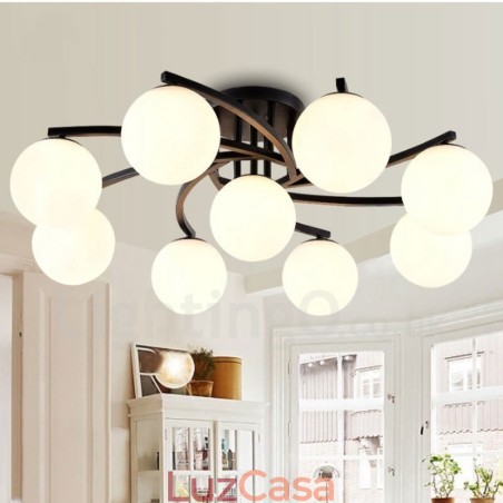 Lustre integrado rústico de 9 luzes com cúpula de vidro Lustre integrado rústico de 9 luzes com cúpula de vidro