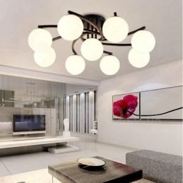 Lustre integrado rústico de 9 luzes com cúpula de vidro