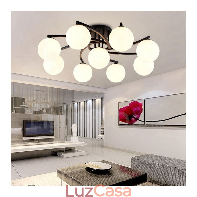 Lustre integrado rústico de 9 luzes com cúpula de vidro