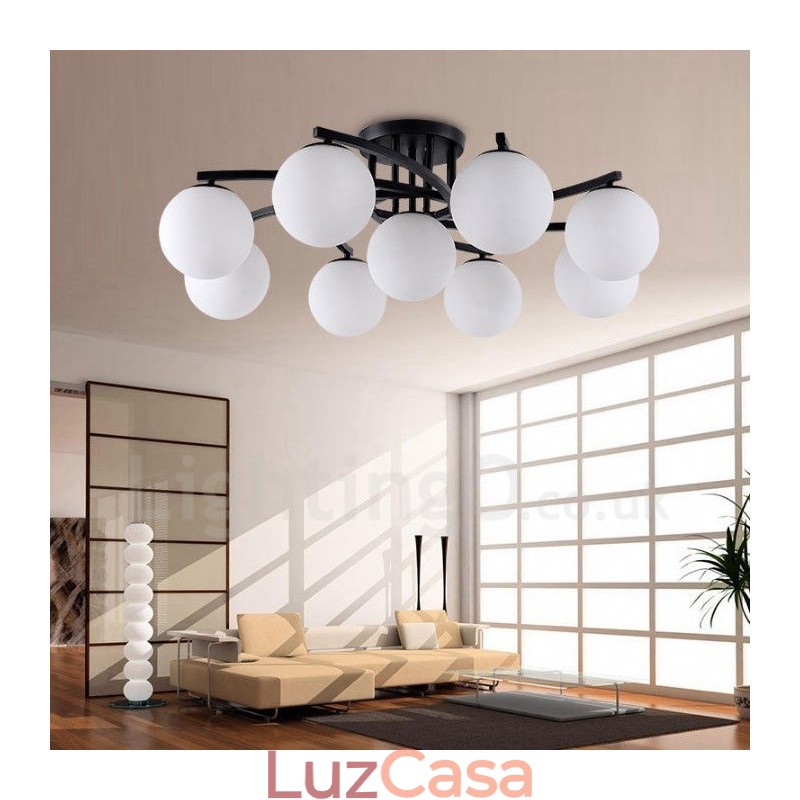 Lustre integrado rústico de 9 luzes com cúpula de vidro
