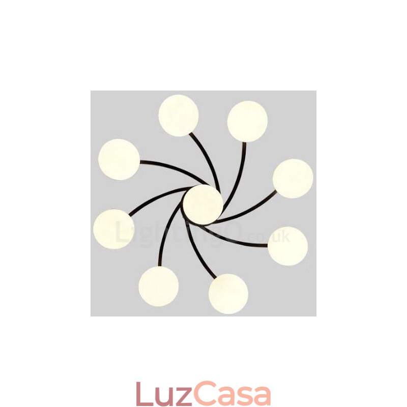 Lustre integrado rústico de 9 luzes com cúpula de vidro