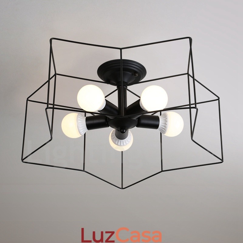 Lustre integrado rústico de 5 luzes