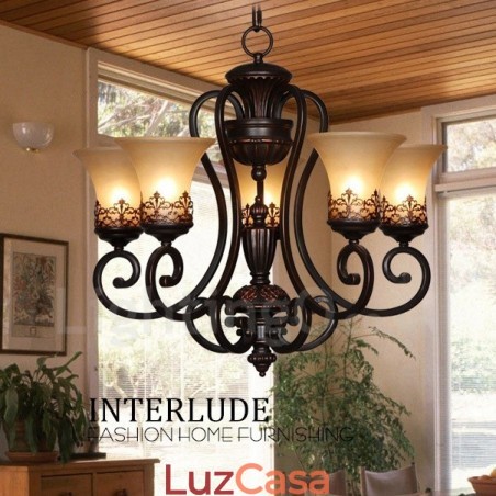 Lustre de metal integrado rústico de 5 luzes Lustre de metal integrado rústico de 5 luzes