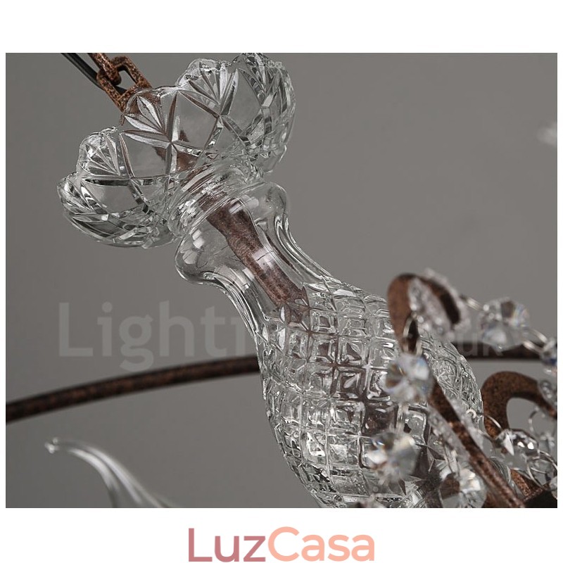 Diâmetro 60CM 80CM Pintura de Cristal Vintage Lustre de Metal Cor Enferrujada Luz Pendente