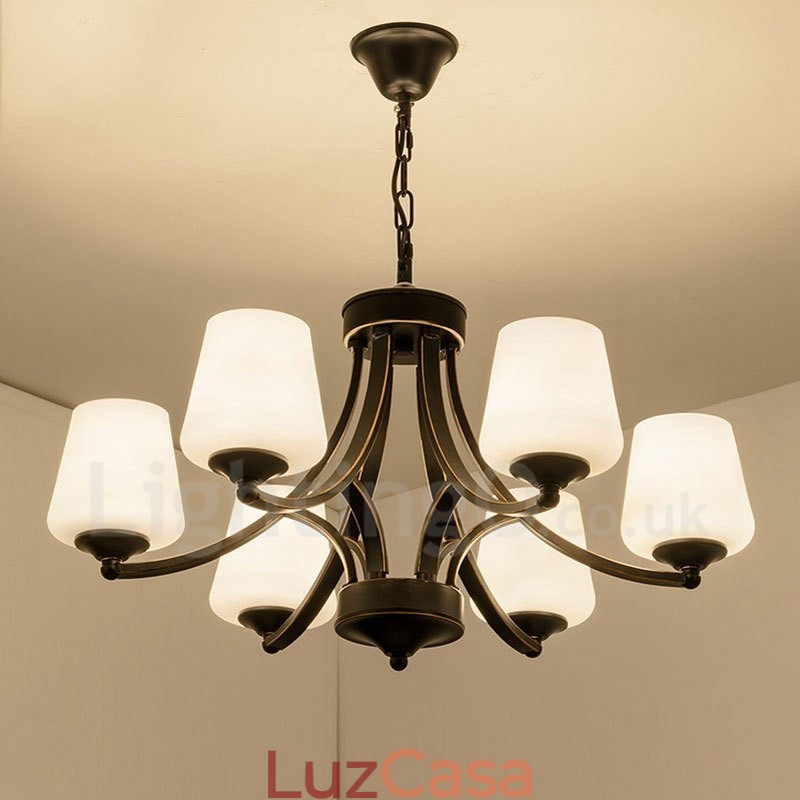 Lustre de metal integrado rústico de 6 luzes