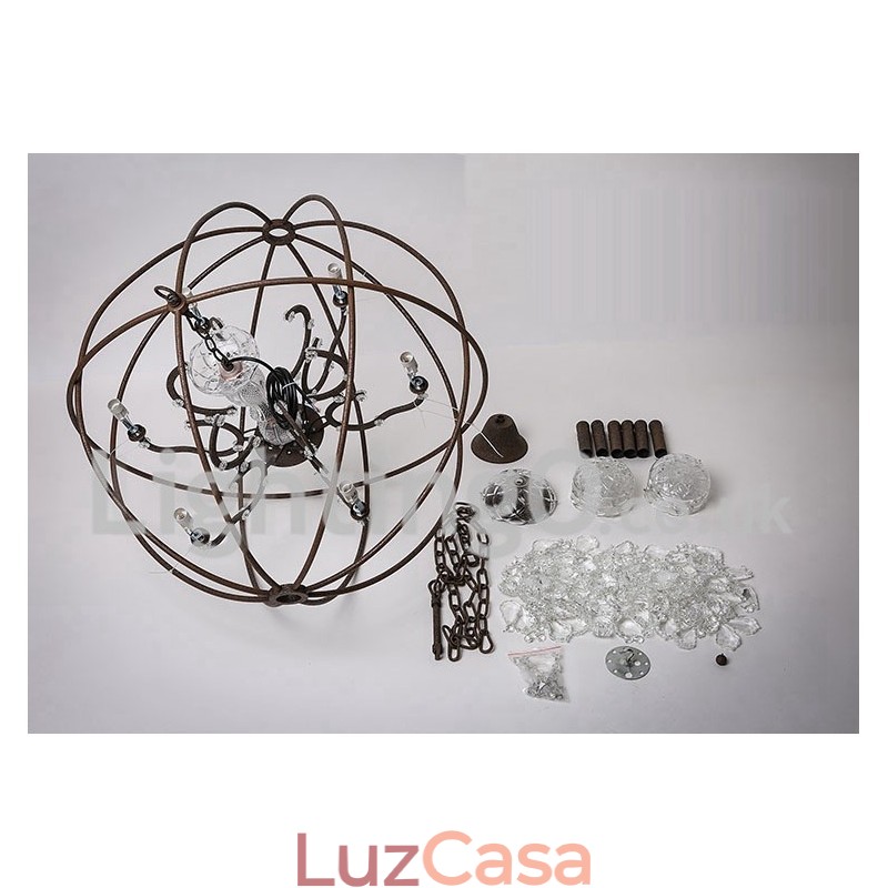 Diâmetro 60CM 80CM Pintura de Cristal Vintage Lustre de Metal Cor Enferrujada Luz Pendente