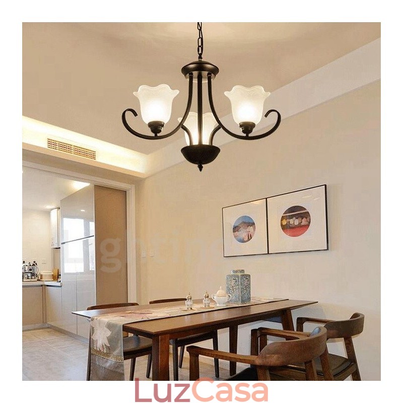 Lustre de metal integrado rústico de 3 luzes