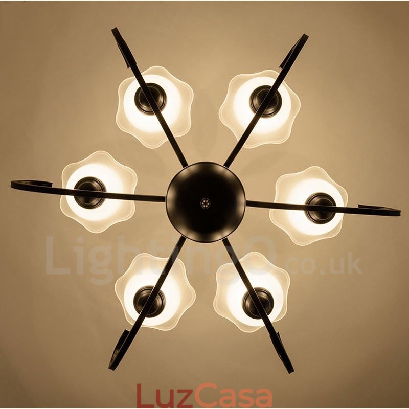 Lustre de metal integrado rústico de 6 luzes