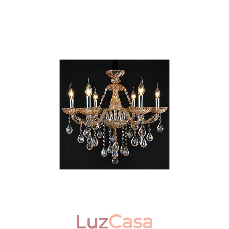 Lustre Cristal Tradicional Clássico Vidro 6 Luzes