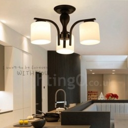 Lustre de metal integrado com 3 luzes e cúpula de vidro