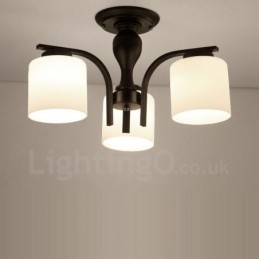Lustre de metal integrado com 3 luzes e cúpula de vidro