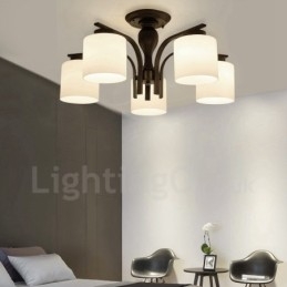 Lustre de metal integrado Country de 5 luzes com cúpula de vidro