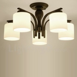 Lustre de metal integrado Country de 5 luzes com cúpula de vidro
