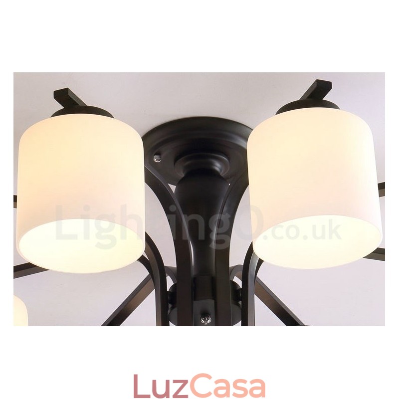 Lustre de metal integrado Country de 5 luzes com cúpula de vidro