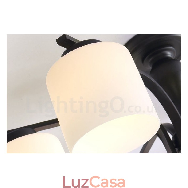 Lustre de metal integrado Country de 5 luzes com cúpula de vidro
