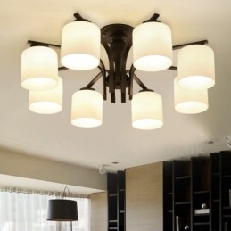 Lustre de metal integrado Country de 8 luzes com cúpula de vidro
