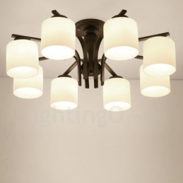 Lustre de metal integrado Country de 8 luzes com cúpula de vidro