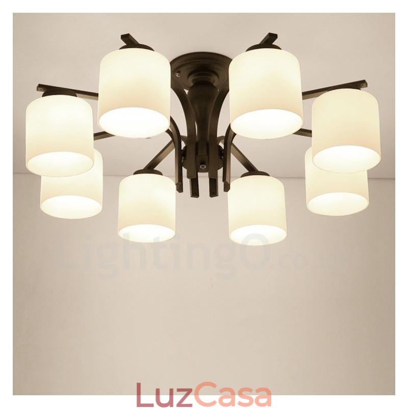 Lustre de metal integrado Country de 8 luzes com cúpula de vidro