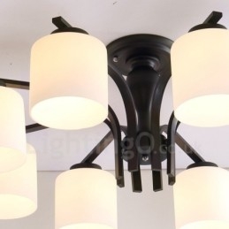 Lustre de metal integrado Country de 8 luzes com cúpula de vidro