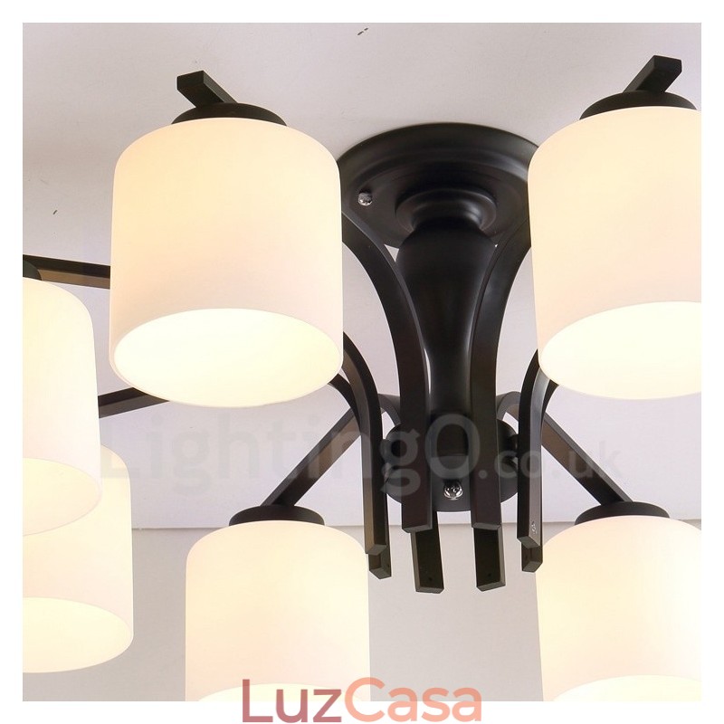Lustre de metal integrado Country de 8 luzes com cúpula de vidro