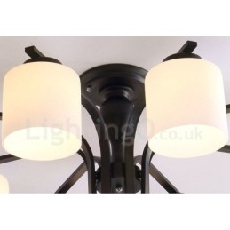Lustre de metal integrado Country de 8 luzes com cúpula de vidro