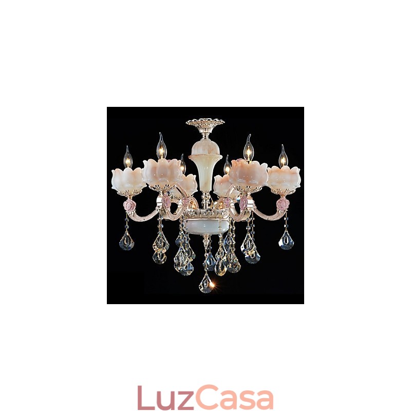 Luminárias pendentes de cristal de liga de zinco estilo europeu e jade natural