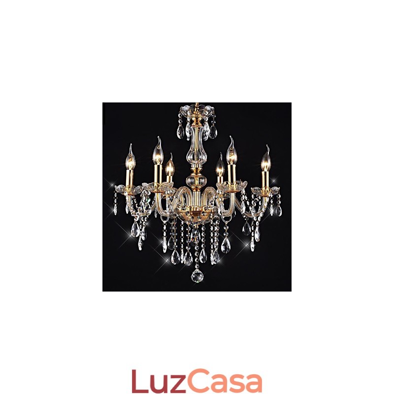 Lustre 6 Luzes Dourado Vintage em Cristal Feature