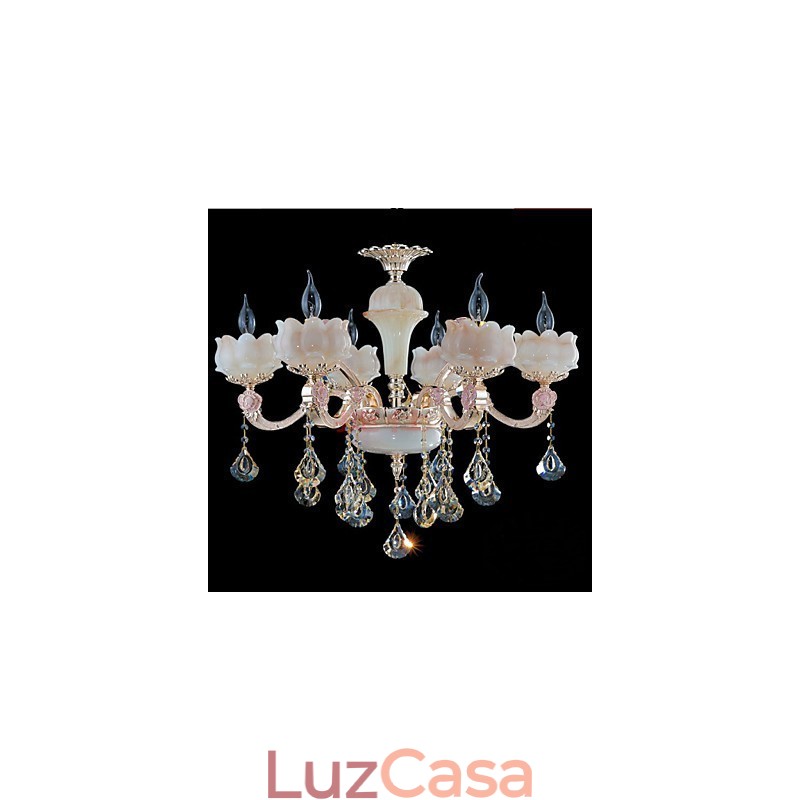 Luminárias pendentes de cristal de liga de zinco estilo europeu e jade natural