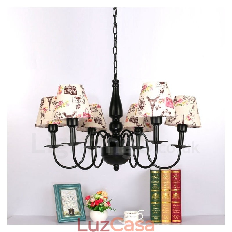 Lustre de metal integrado estilo mediterrâneo de 6 luzes