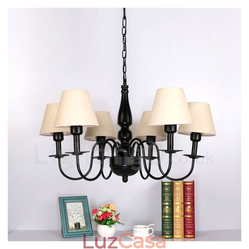 Lustre de metal integrado estilo mediterrâneo de 6 luzes