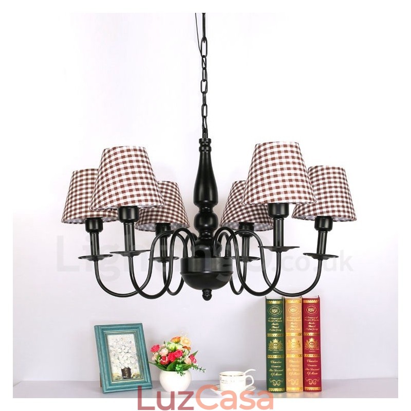 Lustre de metal integrado estilo mediterrâneo de 6 luzes