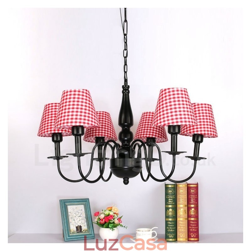 Lustre de metal integrado estilo mediterrâneo de 6 luzes