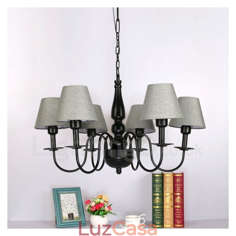 Lustre de metal integrado estilo mediterrâneo de 6 luzes
