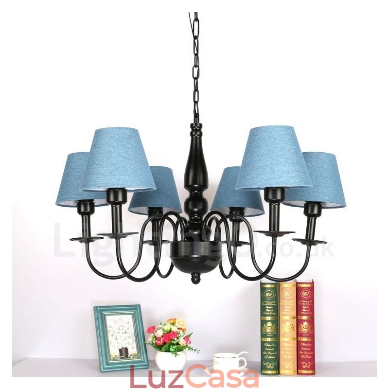 Lustre de metal integrado estilo mediterrâneo de 6 luzes