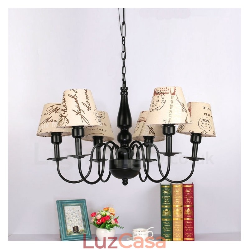 Lustre de metal integrado estilo mediterrâneo de 6 luzes