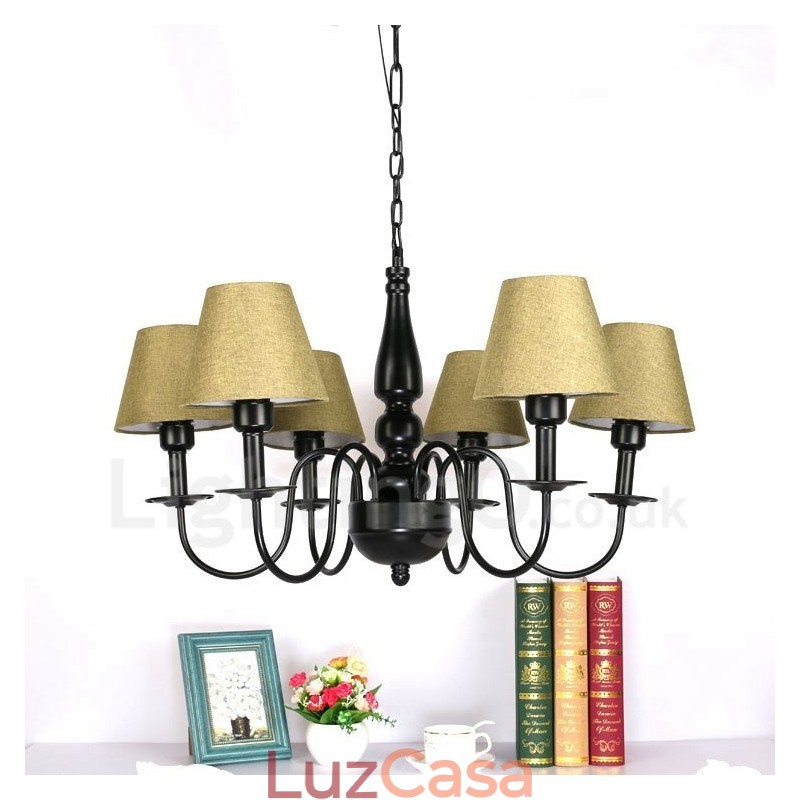 Lustre de metal integrado estilo mediterrâneo de 6 luzes