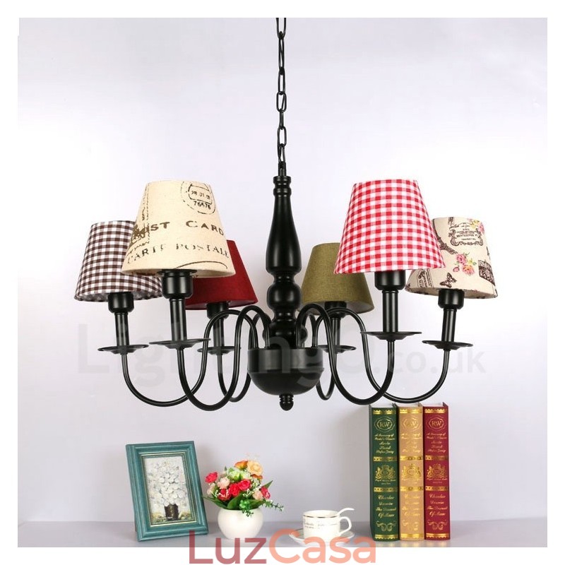 Lustre de metal integrado estilo mediterrâneo de 6 luzes