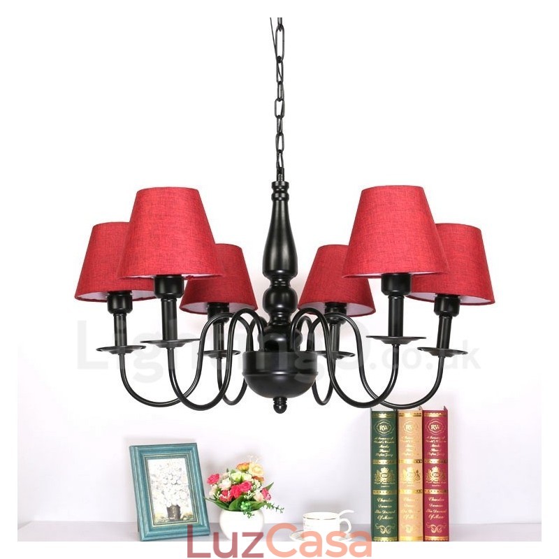 Lustre de metal integrado estilo mediterrâneo de 6 luzes